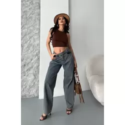 Baggy kar yıkama eskitme kahve jeans pantolon d2007