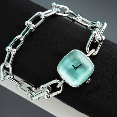 Tiffany Model Turkuaz Cam Kadran Zincir Bileklik Saat