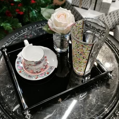 Siyah Gümüş Kulp Tepsi 