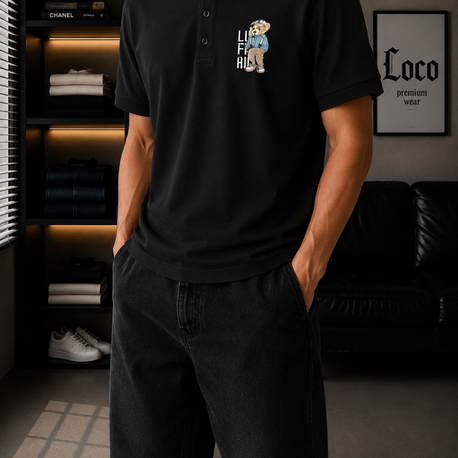 Lufian Siyah Premium Polo Yaka Tshirt