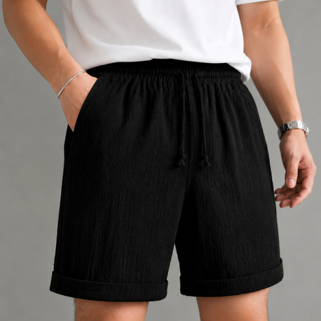 Siyah Oversize Keten Şort