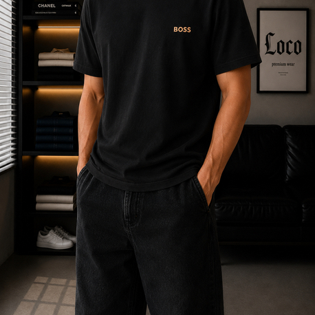 Boss Siyah Kalın Kumaş Oversize Tshirt