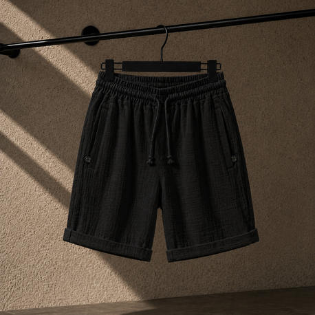 Siyah Oversize Keten Şort
