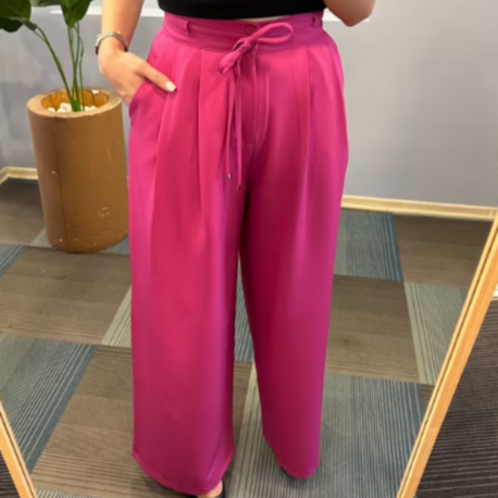 Yüksek Bel Kordon Detaylı Pantolon - Pembe