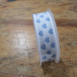 Desenli Grogren Mavi Kalpli 2.5 cm 20 mt