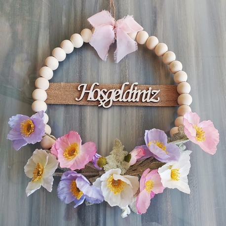 Rosary Kapı Süsü Gelincik Temalı Ahşap Boncuklu 30 cm