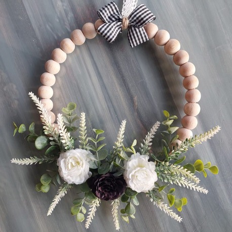 Ahşap Boncuklu Lavantalı Kapı Süsü 25 cm