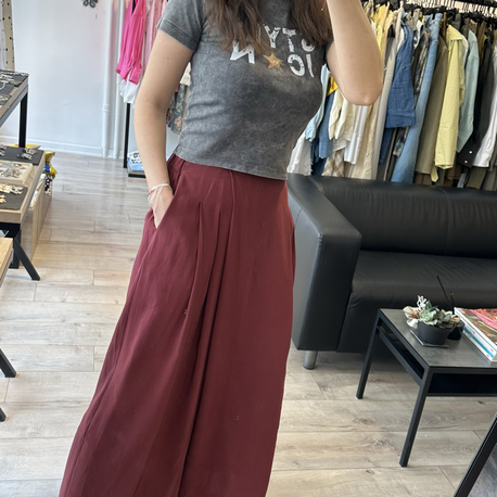 Bel Lastikli Bordo Pantolon
