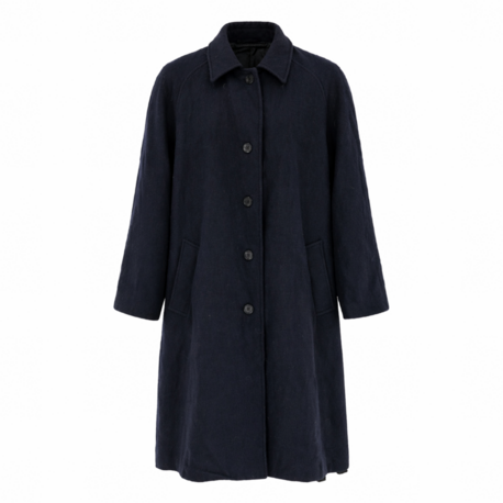 Vintage Lacivert Uzun Yün Kaban – Klasik & Minimal Stil