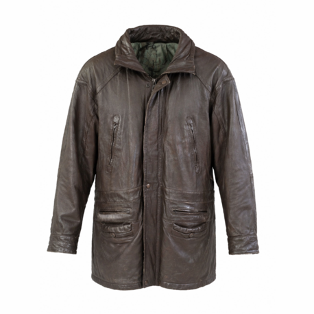 Vintage XL Beden Hakiki Deri Safari Mont - Eskitme Kahverengi Field Jacket