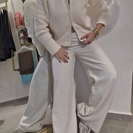 Kadın, Beli Lastikli, Palazzo Kışlık Kumaş Pantolon Ekru