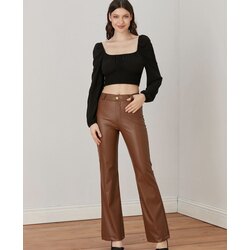 Lucia Fashion Kadın Taba Deri İspanyol Paça Pantolon 