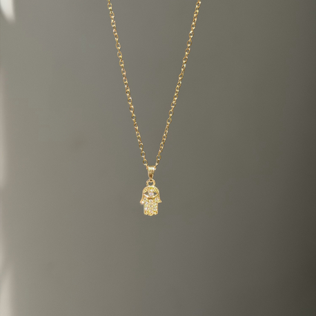 Çelik Mini Hamsa Kolye | Gold