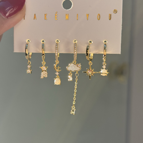 İthal Altılı The Sky Küpe Seti | Gold