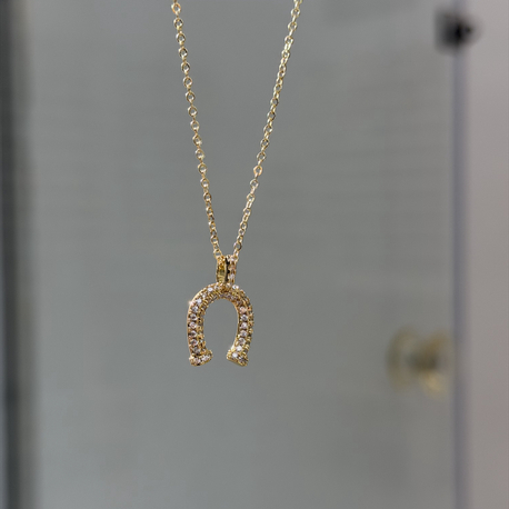 Çelik Taşlı Nal Kolye | 14k Gold