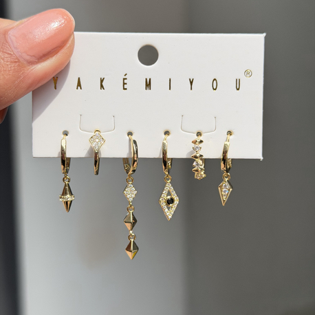 İthal 6lı Minimal Eyes Set Küpe | Gold