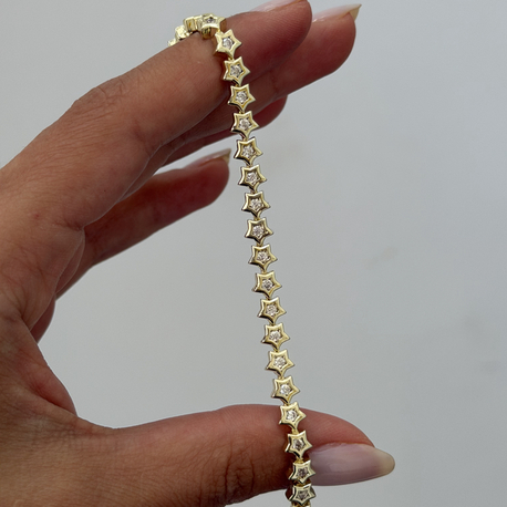 Premium Seri Sıra Taşlı Yıldızlı Bileklik | Gold
