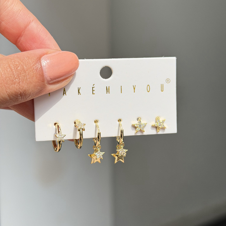 İthal 6lı Minimal Stars Set Küpe | Gold