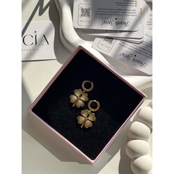 Çelik | Gold Yonca Küpe
