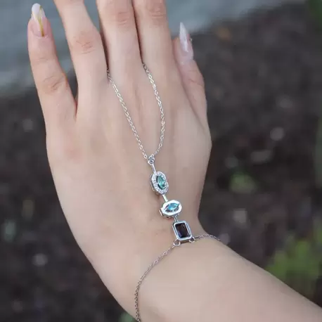 Renkli Taş Detaylı Silver Şahmeran