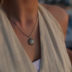 Çelik Silver Etnik Desen Göz Kolye