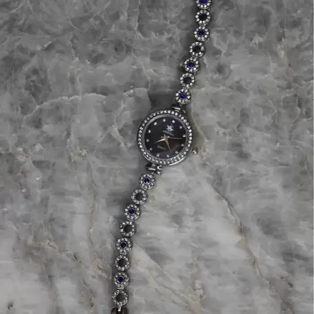 Bella Rosa Blue Oval Taşlı Silver Detaylı Kadın Saat