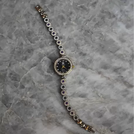 Bella Rosa Blue Oval Taşlı Gold Detaylı Kadın Saat