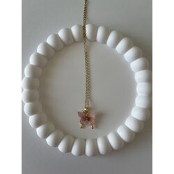Pembe kelebekli çelik kolye gold