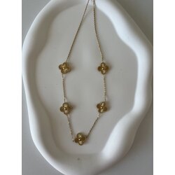 Beşli yonca çelik kolye gold