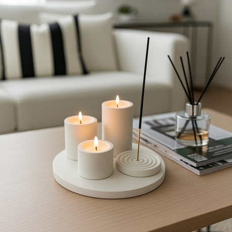 5 Parça Dekoratif Tepsi, Tealight Mumluk, Tütsü tutucu