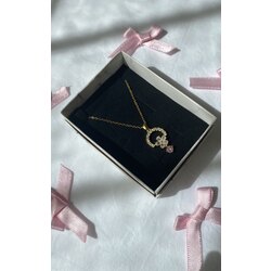 pembe taş detay çiçek kolye