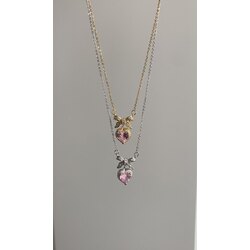 pink heart bow kolye