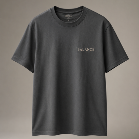 Lumora Oversize Unisex Baskılı Tişört - Balance Minimal Tasarım - Vintage Gri