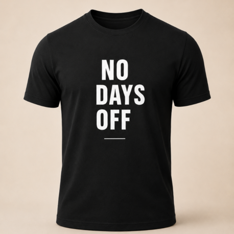 Lumora Oversize Unisex Baskılı Tişört - No Days Off Motivasyon Tasarım - Siyah