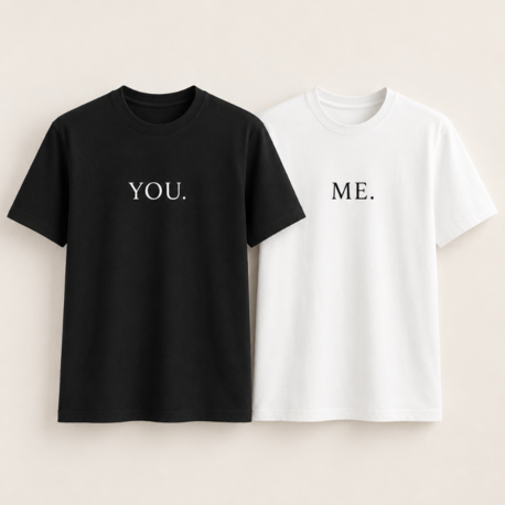 Lumora Couple Collection Oversize Unisex Çift Tişörtü - You / Me Tasarım - Siyah & Beyaz
