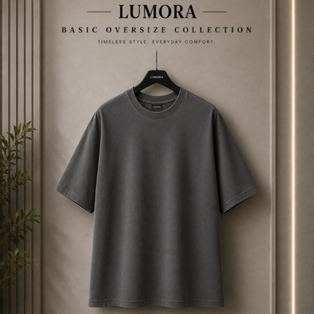 Lumora Basic Oversize Gri Tişört %100 Pamuk Premium Unisex Basic Streetwear