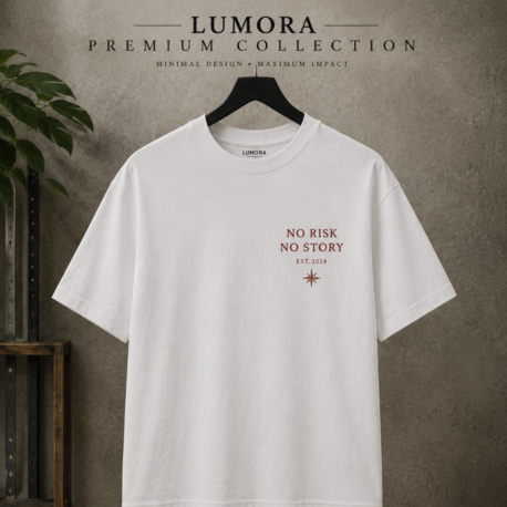 Lumora Oversize Unisex Minimal Baskılı Tişört %100 Pamuk Premium Streetwear – No Risk No Story