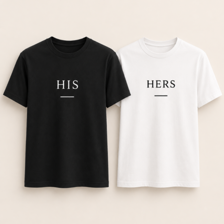 Lumora Couple Collection Oversize Unisex Çift Tişörtü - His / Hers Tasarım - Siyah & Beyaz