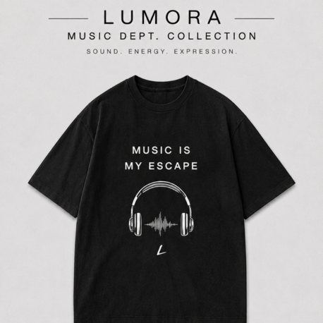 Lumora Oversize Unisex Müzik Temalı Baskılı Tişört %100 Pamuk Streetwear – Music Is My Escap