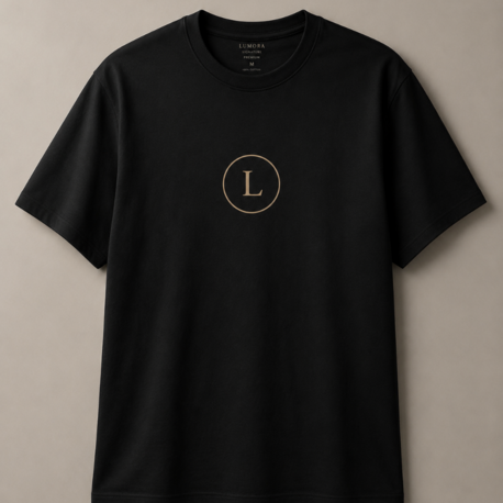 Lumora Oversize Unisex Baskılı Tişört - Signature L Minimal Logo Tasarım - Siyah