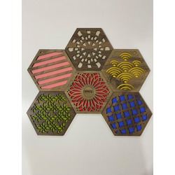 6'lı Büyük Boy Renkli Ahşap Tencere, Tava, Çaydanlık Altlığı Nihale Seti (20x18cm)