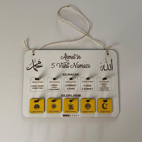 Kişiye Özel Ahşap 5 Vakit Namaz Takip Tablosu - Montessori Eğitim Ürünü