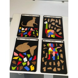 Dinozor, Kedi, Köpek ve Balık Puzzle Tablo Çocuklara Özel 4'lü Set