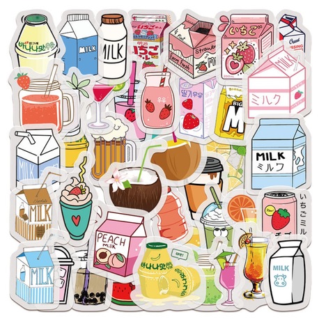 Japon Kağıdı Serisi / 40 Adet Karikatür İçecek Sevimli Stickers