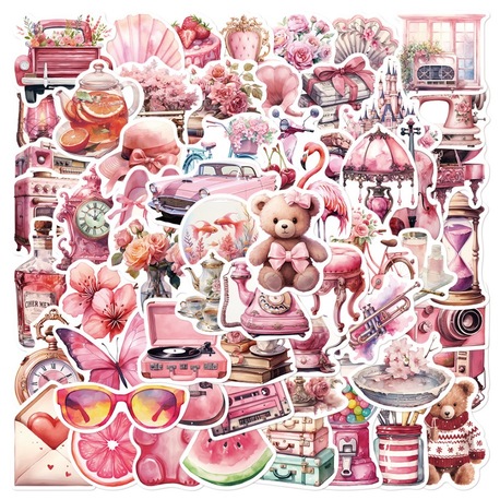 60 Desen Pembe Retro Tatil Su Geçirmez Stickers