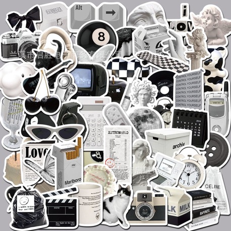 61 Desen siyah beyaz basit stil Su Geçirmez Stickers