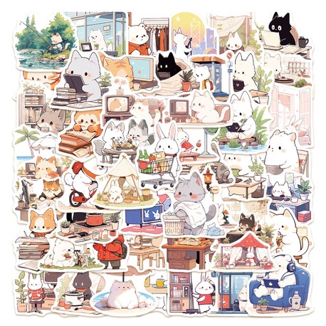 50 Desen Sevimli Karikatür Kore Tarzı Kedi Su Geçirmez Stickers
