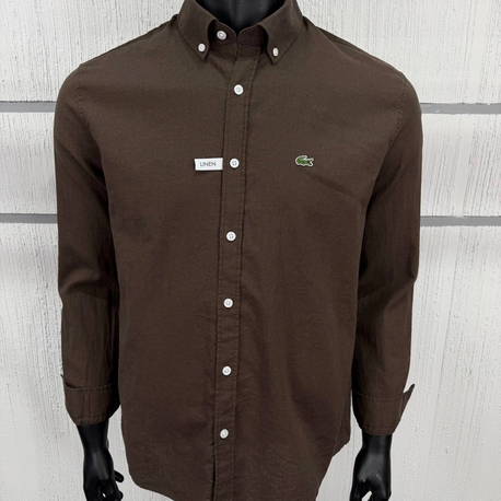 Lacoste Kahverengi Keten Regular Gömlek