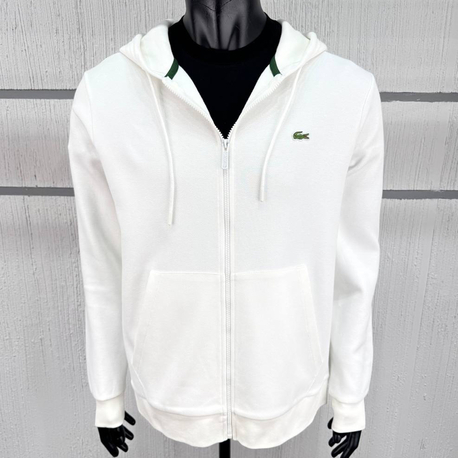 Lacoste Kapüşonlu Tam Fermuarlı Beyaz Sweatshirt