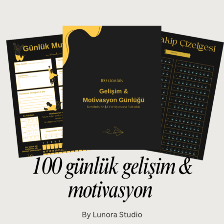 100 Günlük Premium Başarı Günlüğü | Siyah & Gold Sürüm (Tablet & Yazıcı Uyumlu)